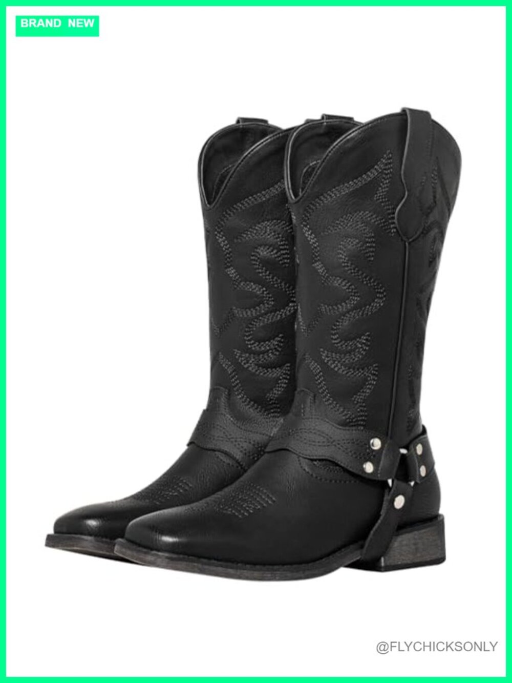 Women's Square Toe Cowboy Boots Faux Leather Wide Calf Western Mid-Calf